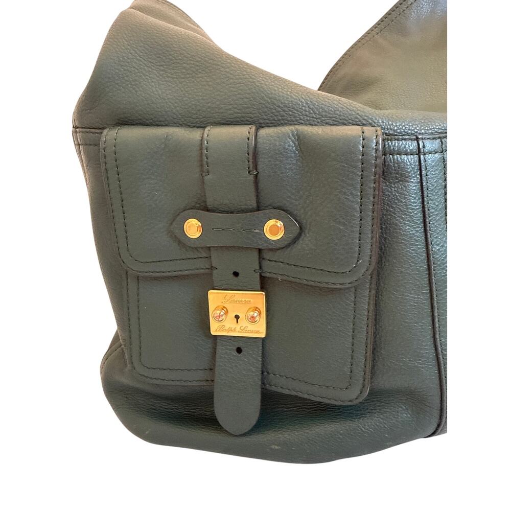 Lauren Ralph Lauren Green Pebbled Leather Cargo Pocket Hobo Shoulder Bag - Picture 2 of 8